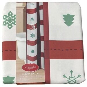 St. Nicholas Square Holiday Christmas Trees & Snowflake Shower Curtain 70" NEW